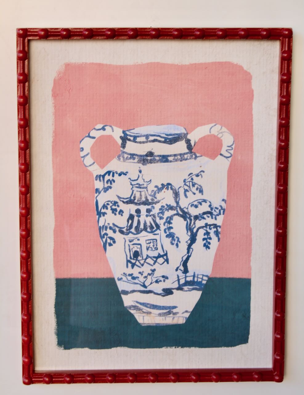 Blue Vase In Red Bobble Frame